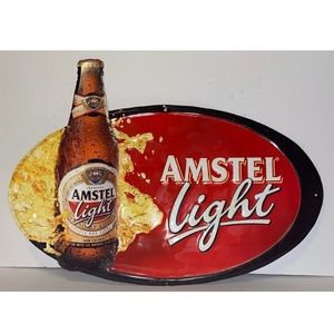 AMSTEL LIGHT BEER METAL TIN SIGN OVAL SHAPED 2001